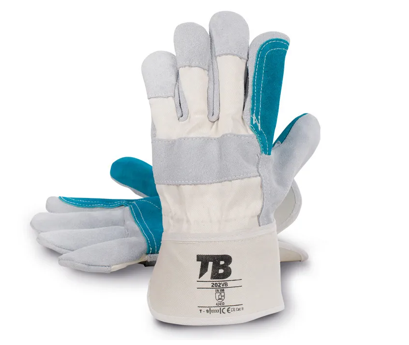 GREY COW SPLIT LEATHER GLOVE BEIGE CANVAS