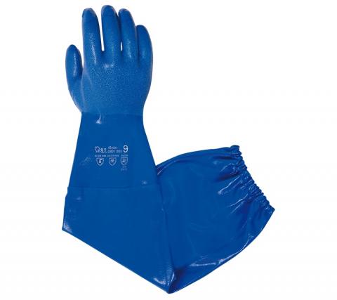 GUANTE CON MANGUITO EXTRA LARGO DE NITRILO